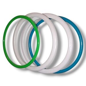 4 Vintage Retro‎ Plastic Bangle Bracelets Blue Green White